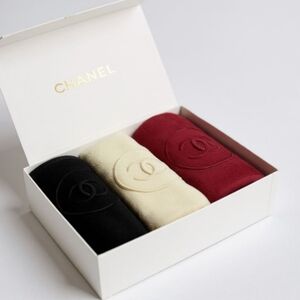 NIB Cotton Face Towels Chanel Beaute LA Collection 3Pcs Gfit Set Black Cream Red